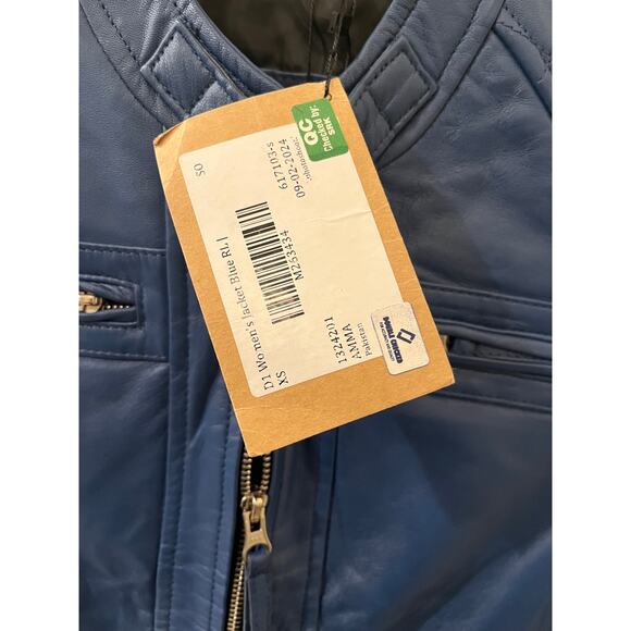 Decrum Genuine Leather Womens Blue Diamond Cafe Racer Jacket - XS - Picture 4 of 5